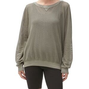 Michael Stars Kai Beige Mesh Long Sleeve Crewneck Sweatshirt One Size